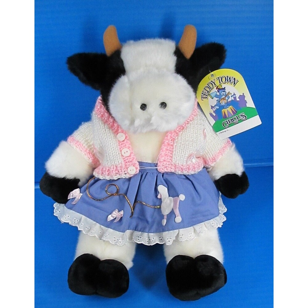 Vtg Bear Factory Black White Cow Poodle Skirt 15" Teddy Town Tag Stuffed Plush